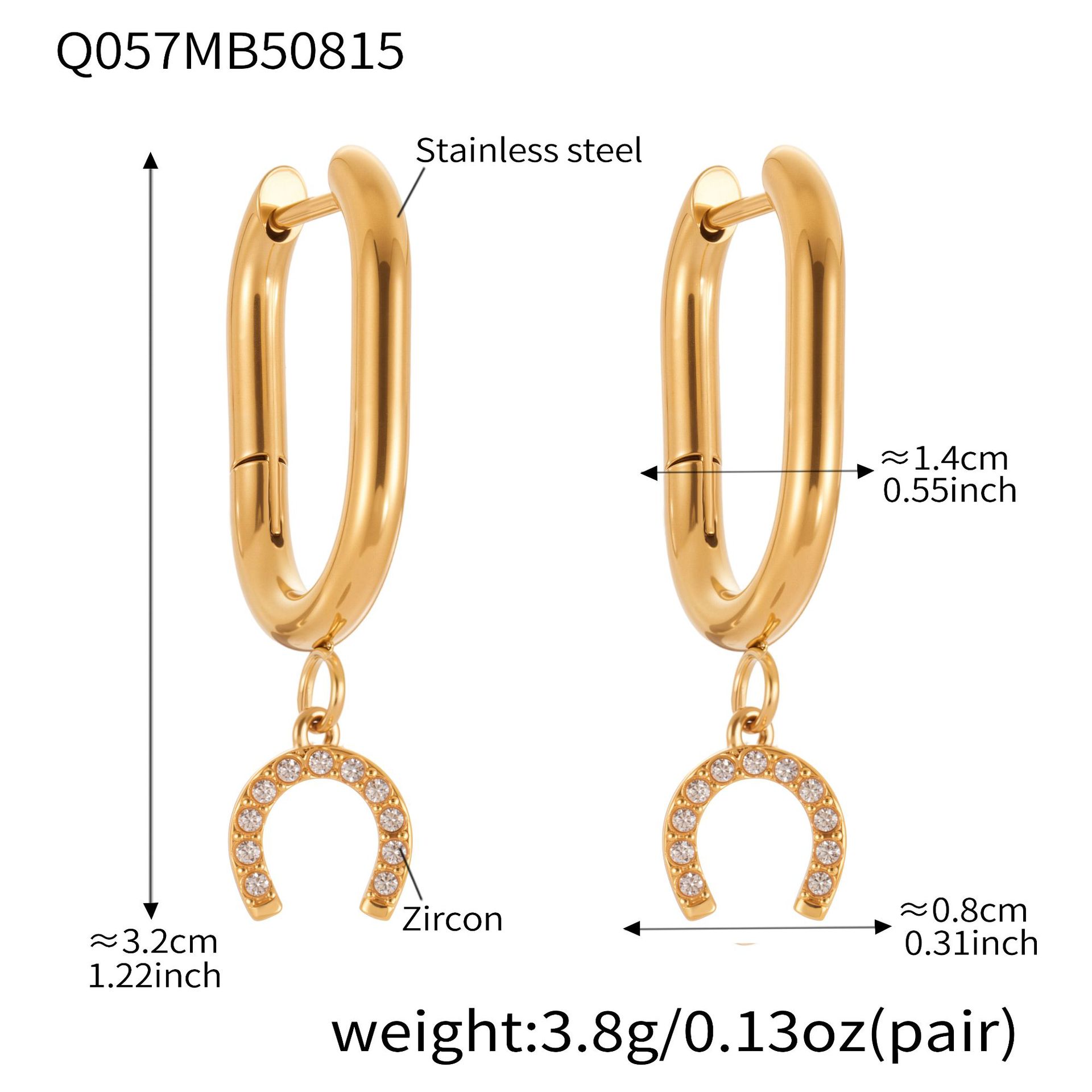 Q057- Golden Horseshoe-shaped zirconia U-shaped earrings