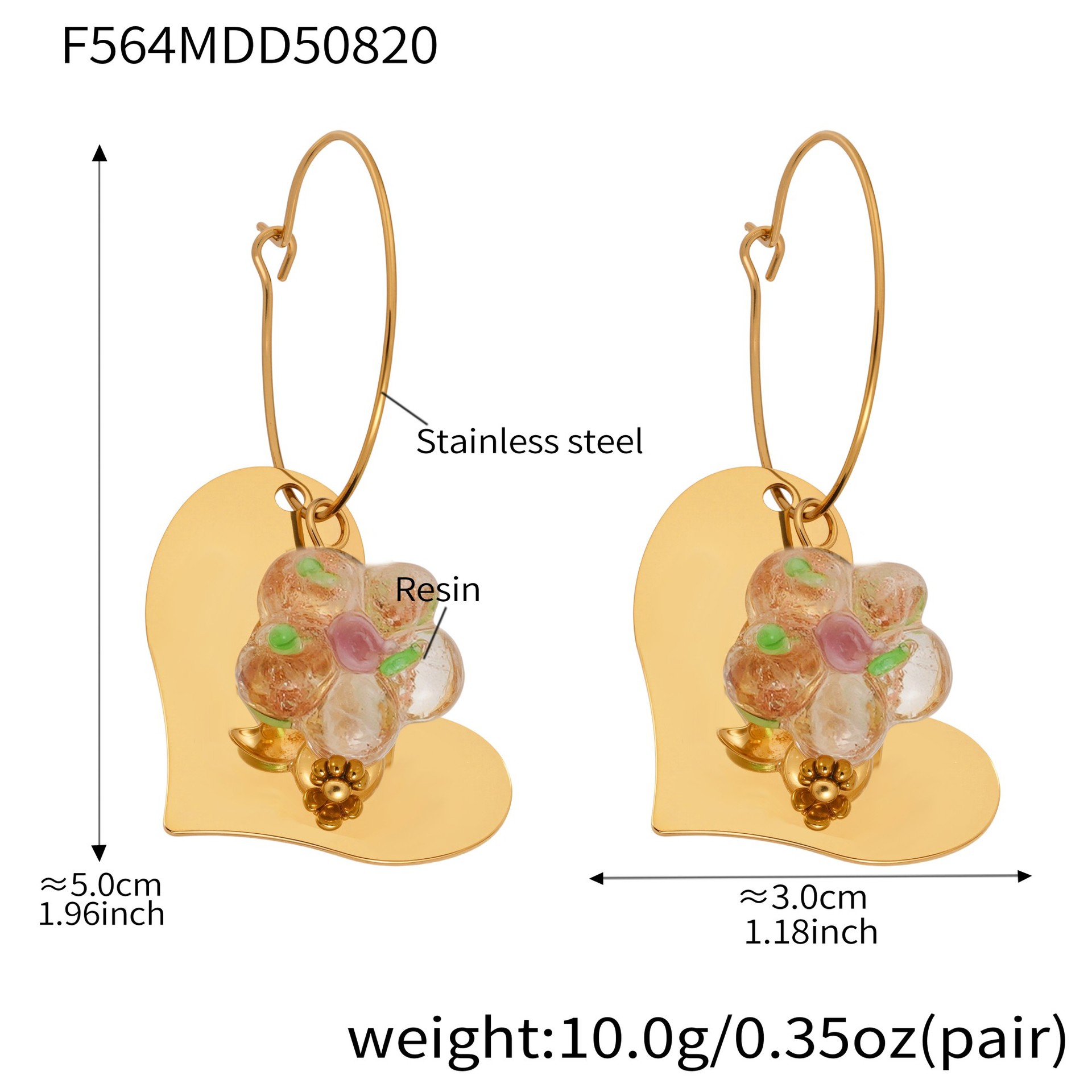 White resin heart-shaped earrings