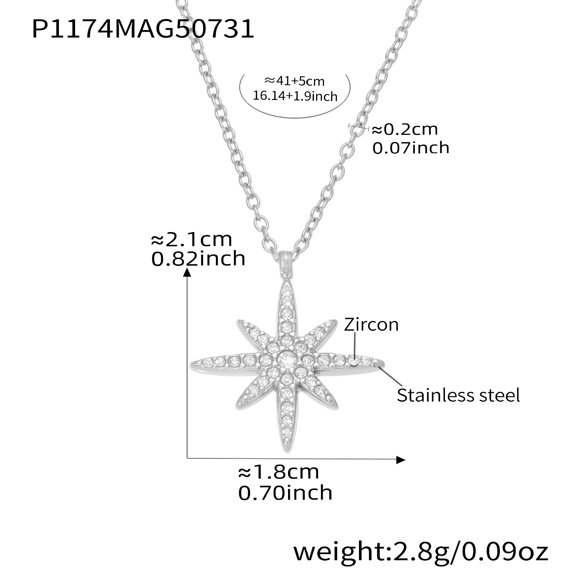 P1174- Steel octagonal necklace, 41 5cm