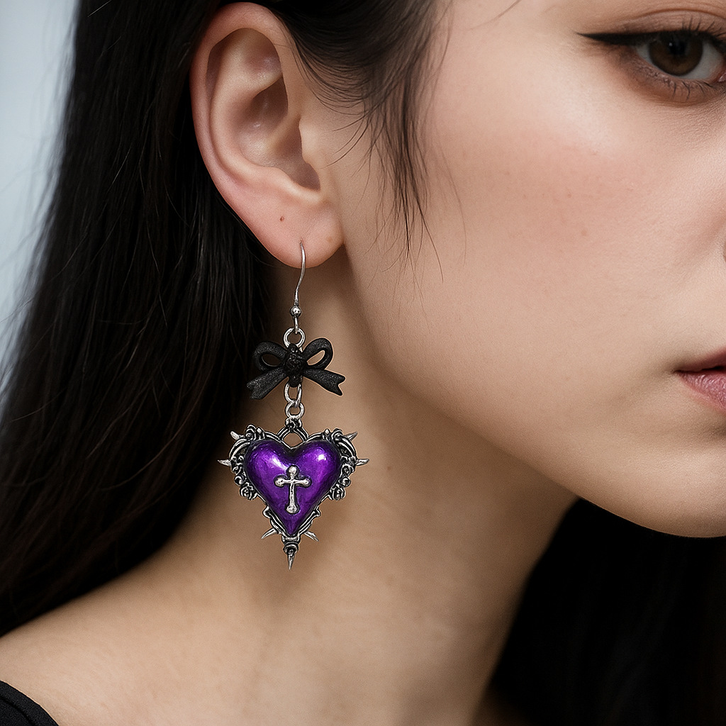 Purple heart earrings