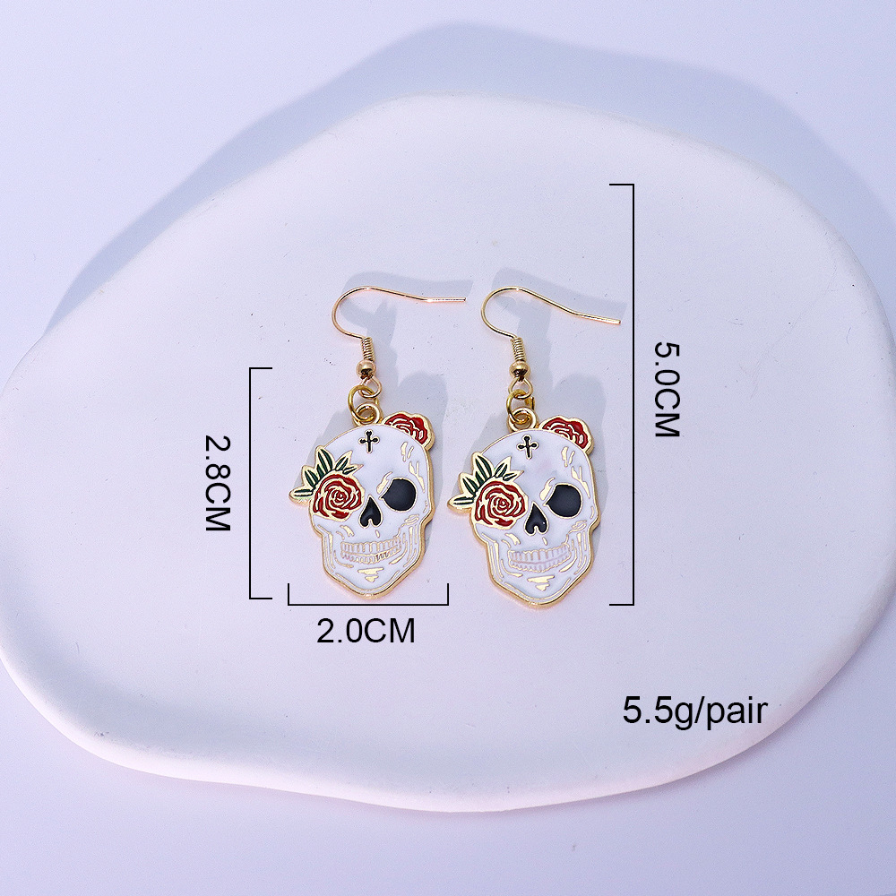 Left eye flower skull earrings-06