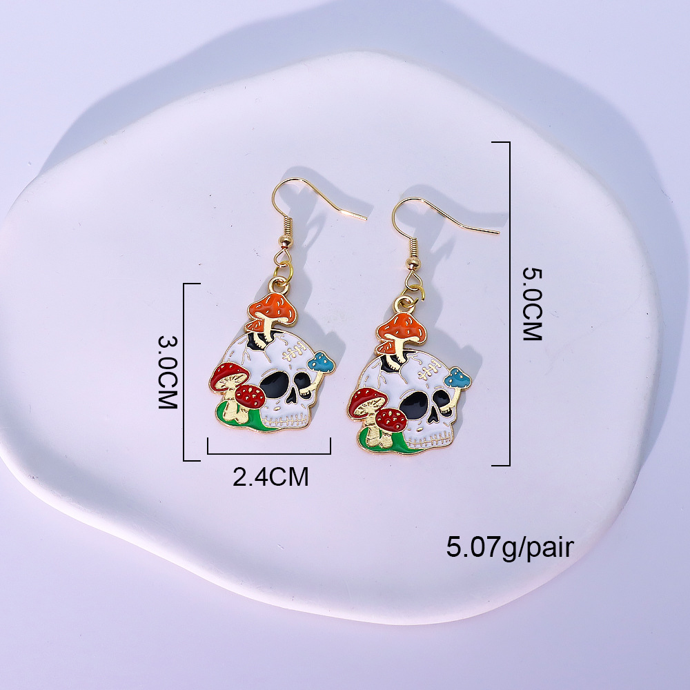 Poisonous mushroom skull earrings-07
