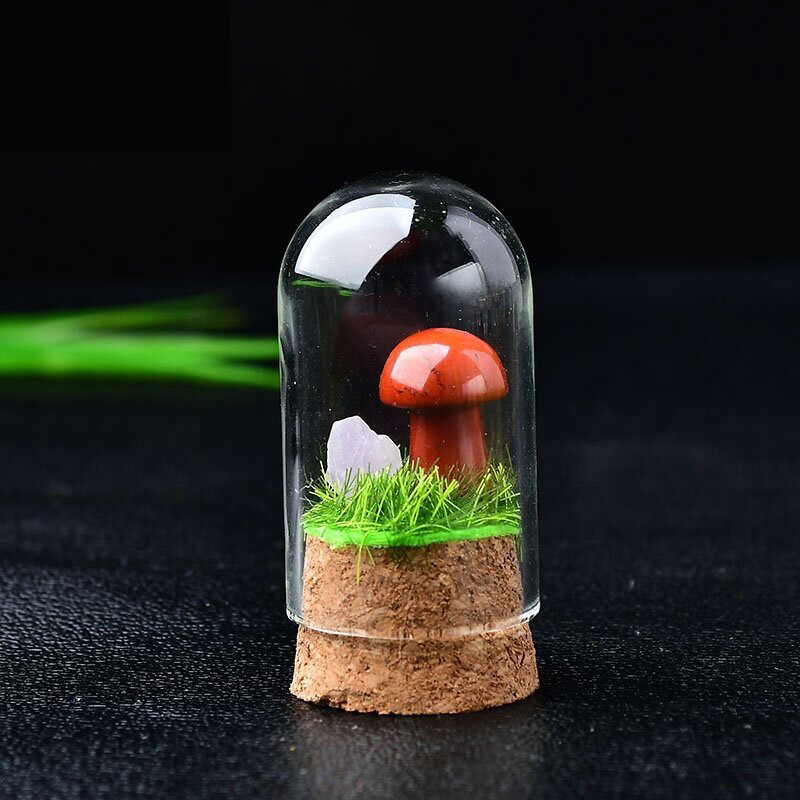 Red jasper mushroom with bottle
