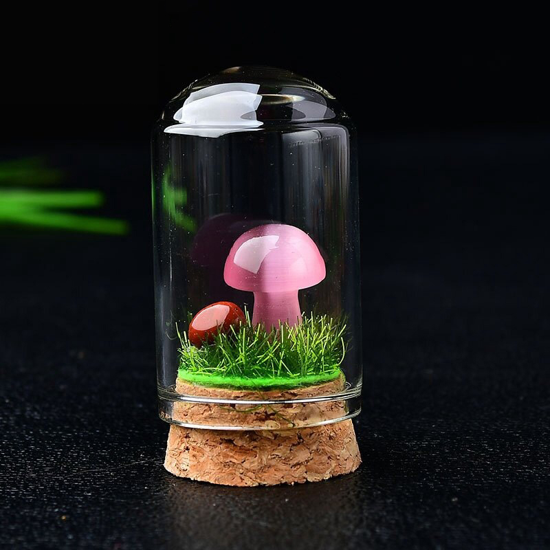 Pink cat eye mushroom with bottle