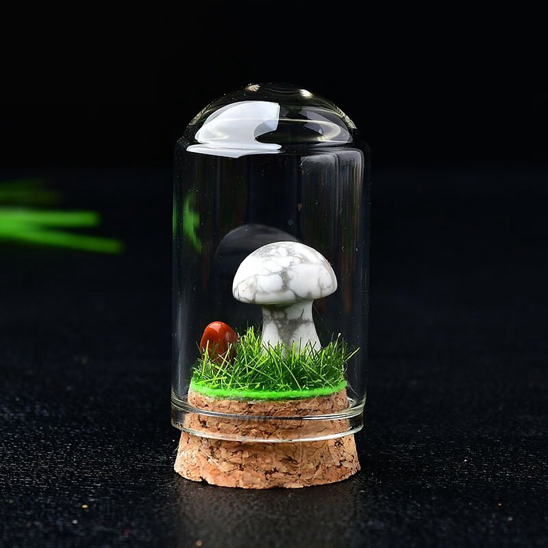 White turquoise mushroom with bottle