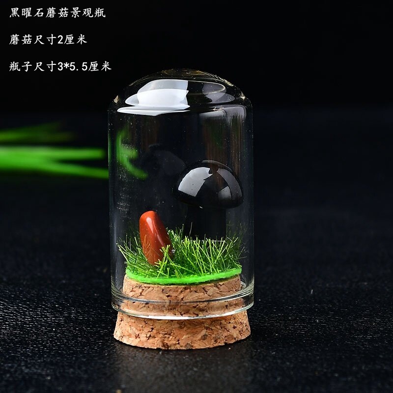 Obsidian mushroom with bottle