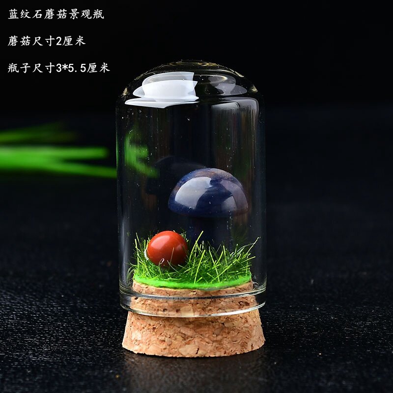 Blue stone mushroom with bottle