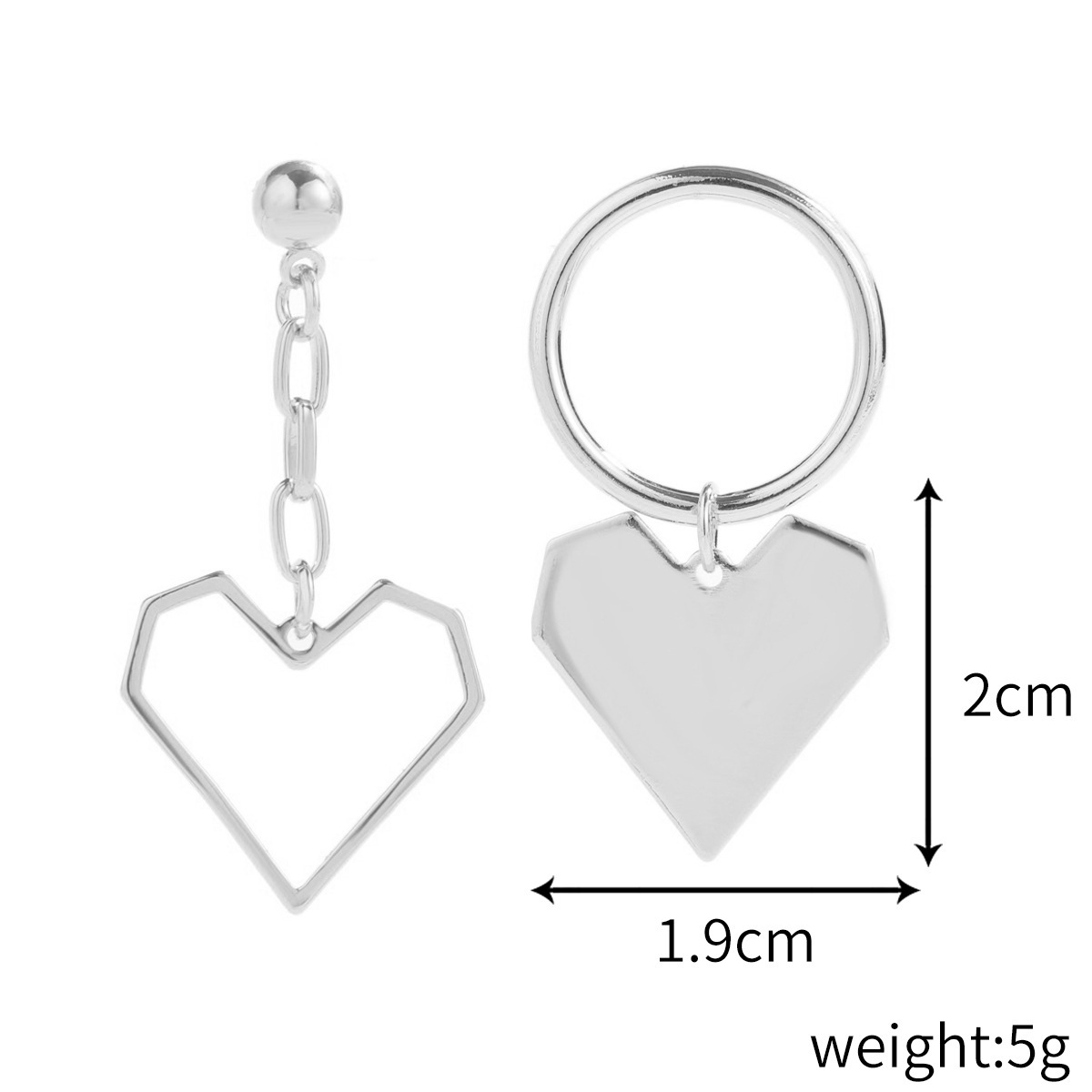 E2112-10 silver asymmetric love heart