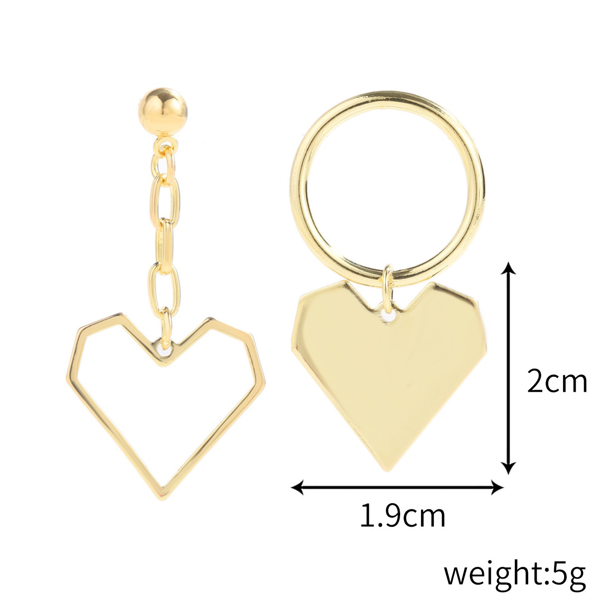 E2112-9 golden asymmetrical love heart