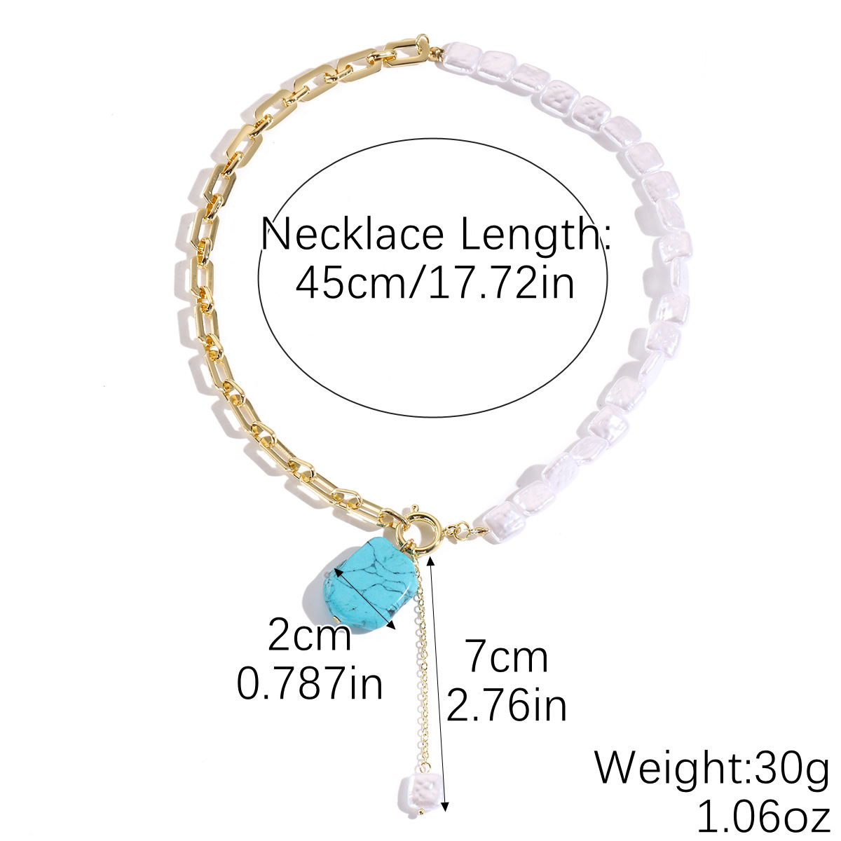 N2505-15 turquoise pearl necklace