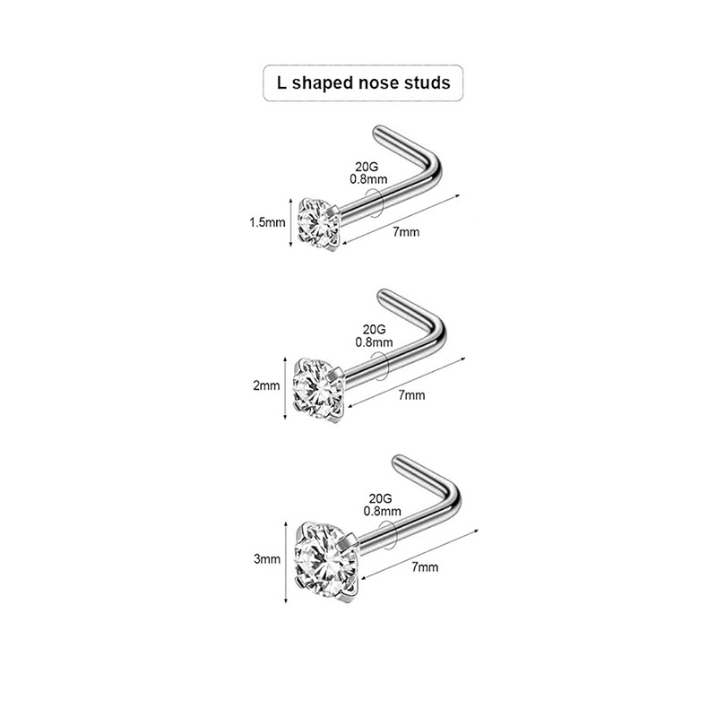 C L shaped nose stud 3 pieces set