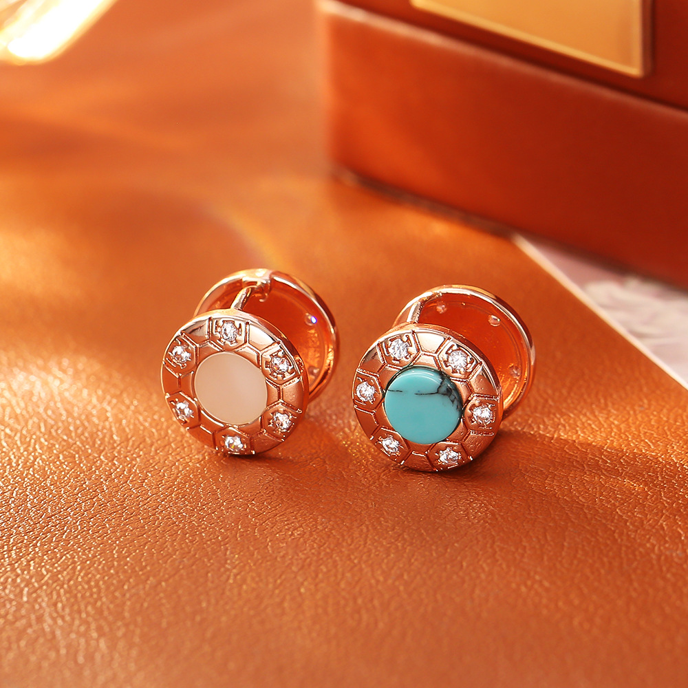 Blue turquoise shell double-sided earrings