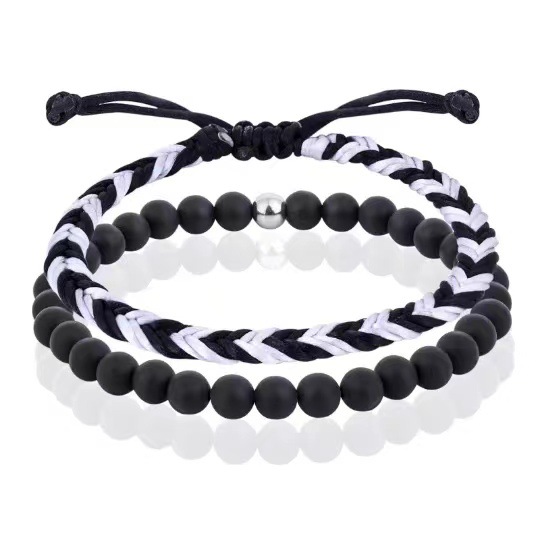 Black matte black and white braided bracelet