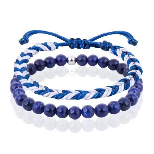 Lapis lazuli blue and white braided bracelet