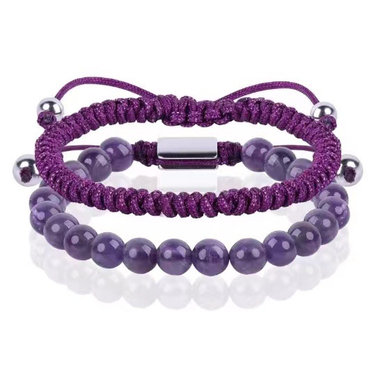 Purple agate purple braided bracelet