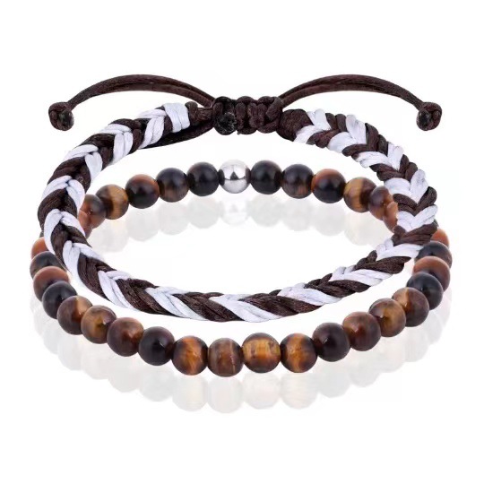 Tiger eye stone white brown braided bracelet