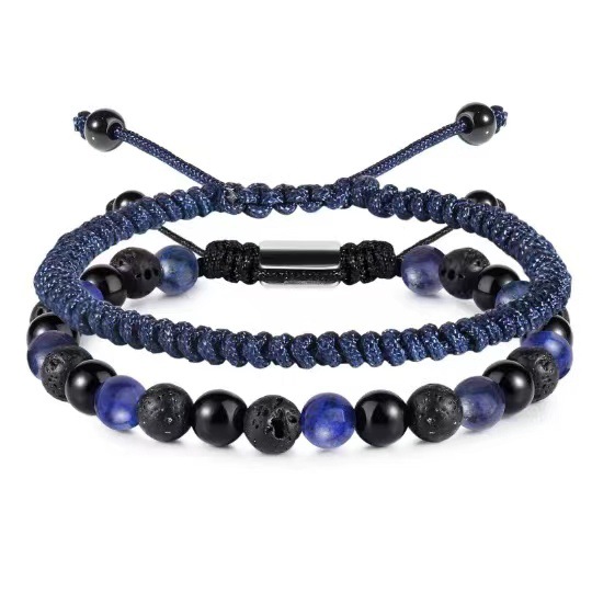 Volcanic stone obsidian lapis lazuli dark blue braided bracelet