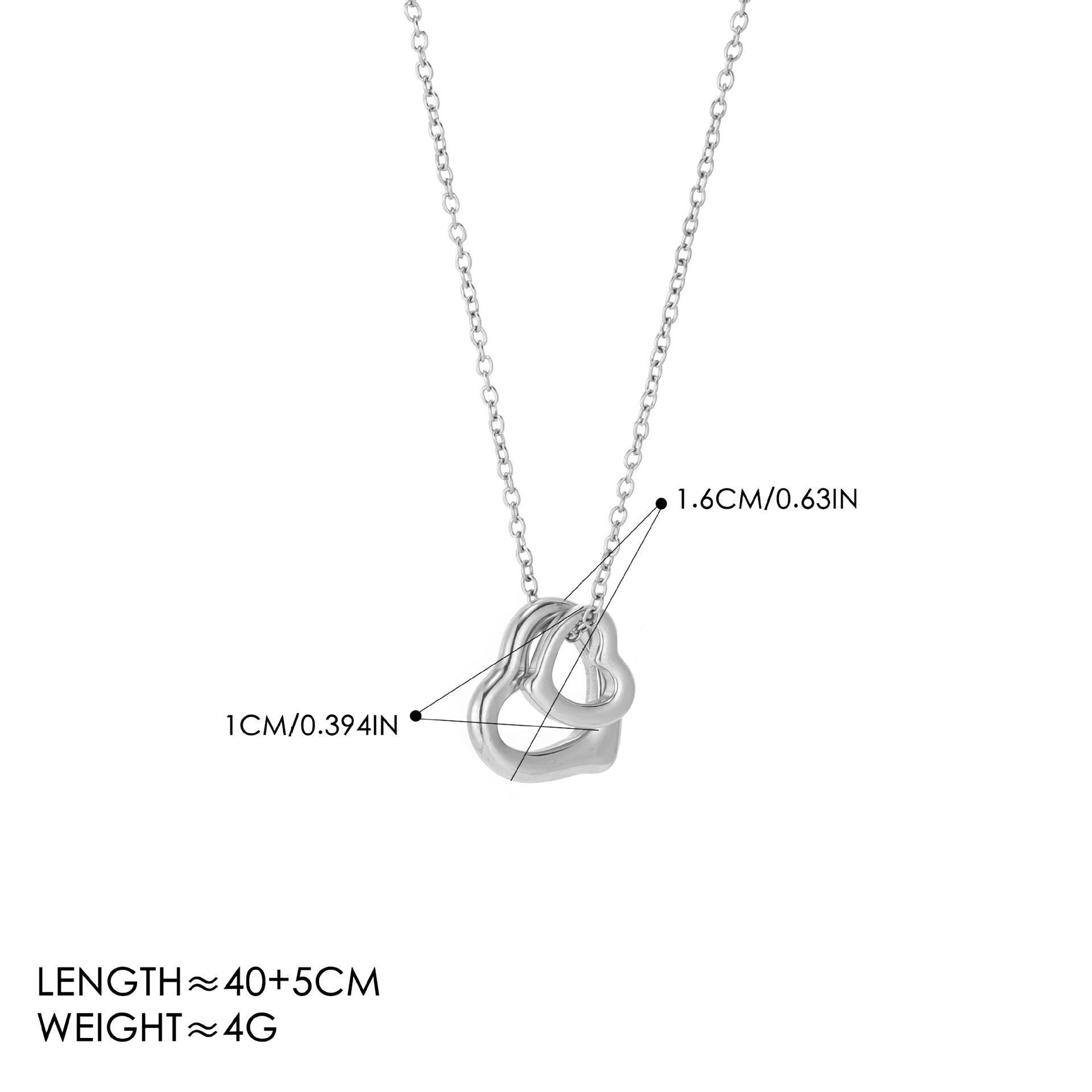 Steel   large and small heart necklace