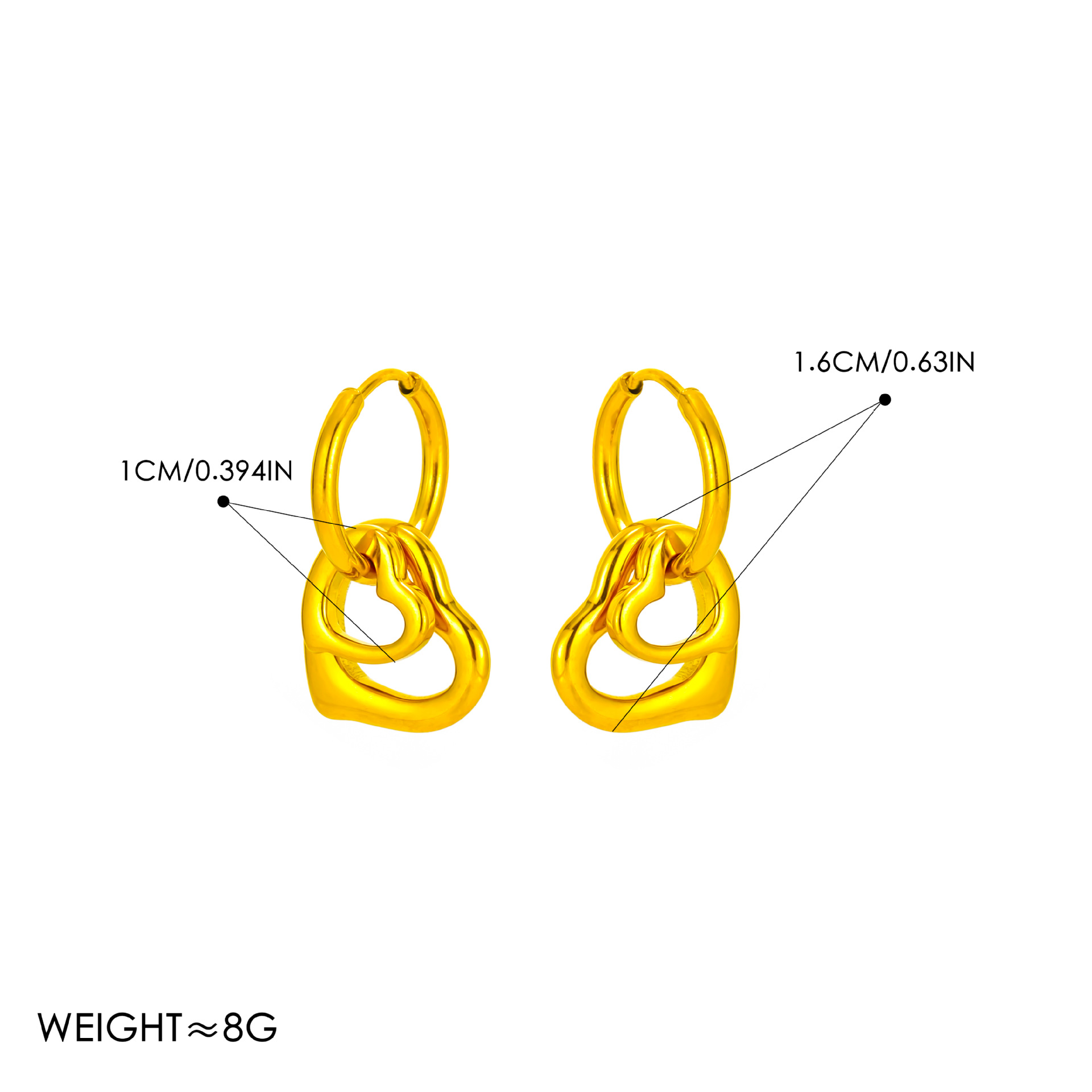 Gold   large and small heart-shaped earrings