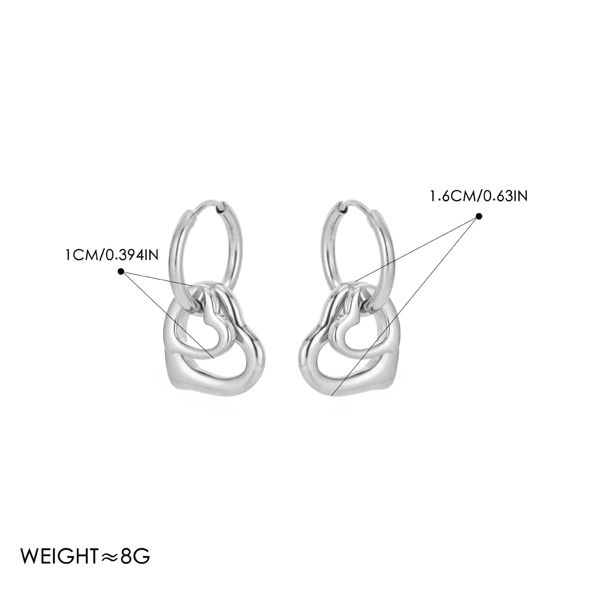 Steel   large and small heart-shaped earrings