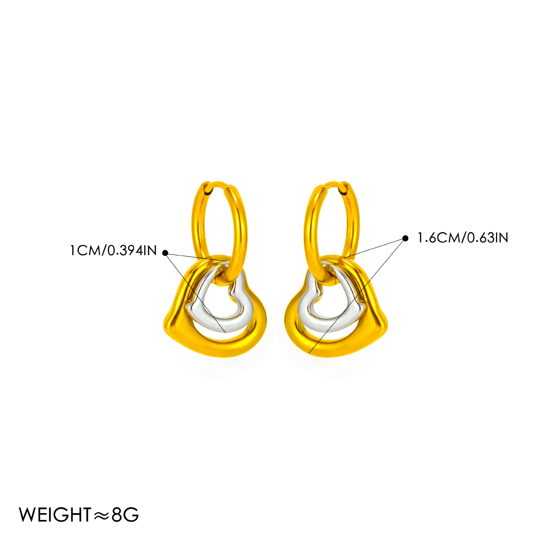 Between gold   size love earrings