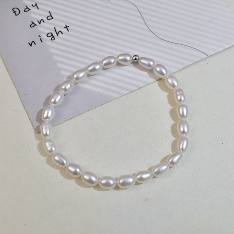 Natural white rice bead bracelet