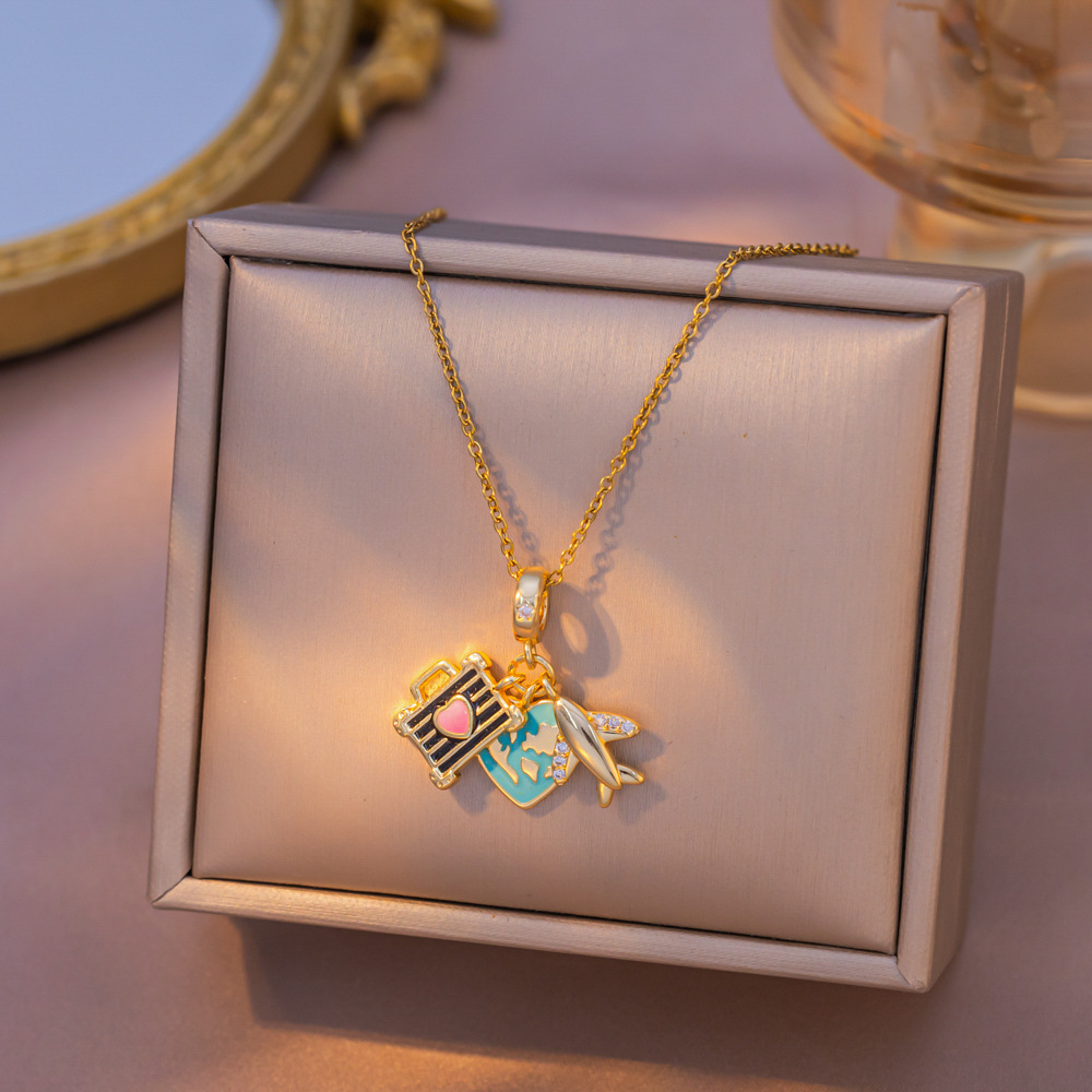 Yxl9349 airplane luggage necklace gold