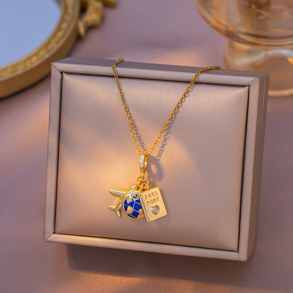 Yxl9350 airplane travel necklace gold