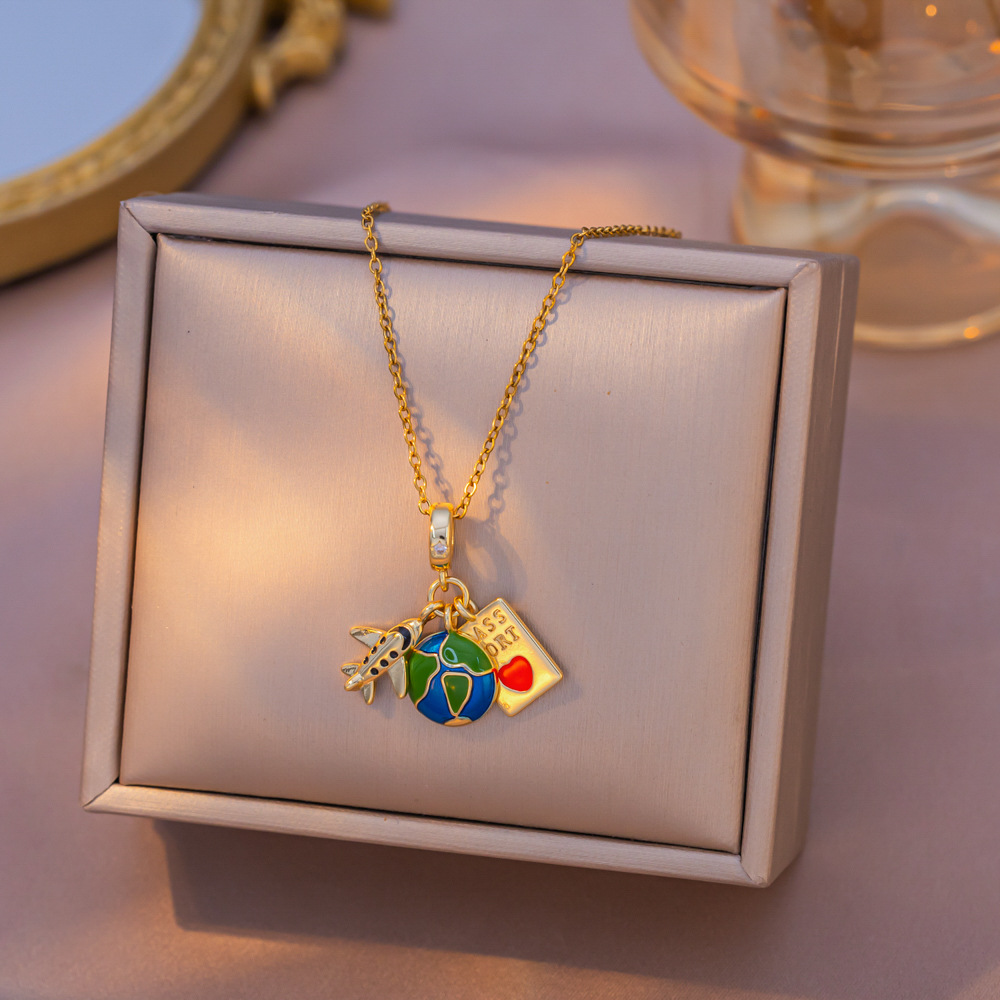 Yxl9351 aircraft world necklace gold