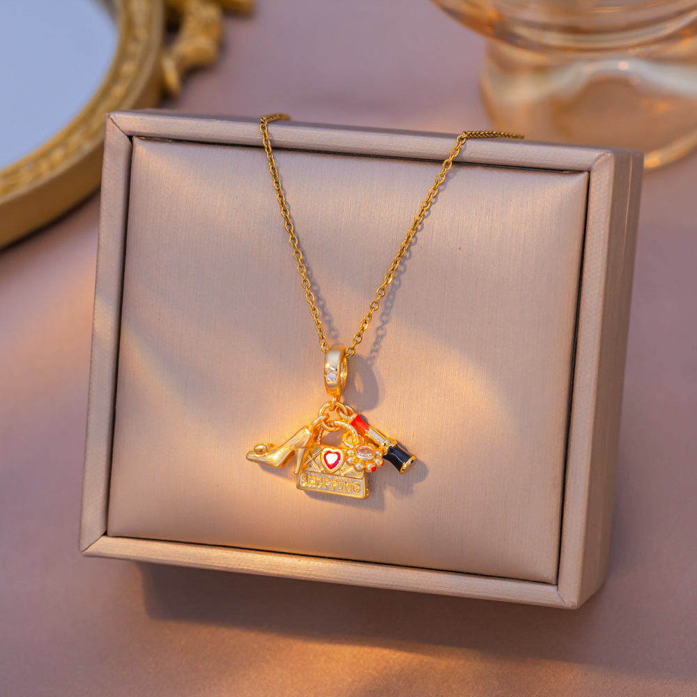 Yxl9352 lipstick bag necklace gold