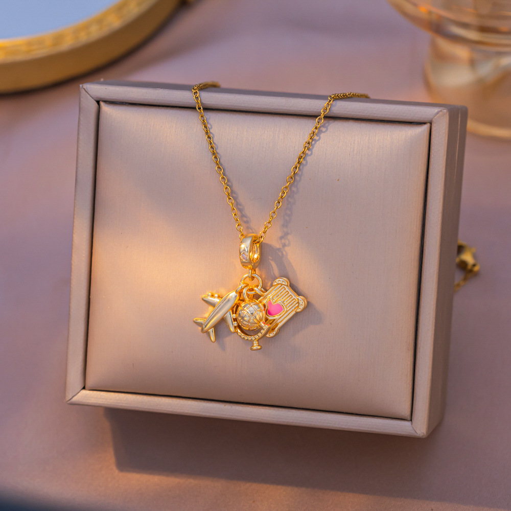 Yxl9354 airplane earth necklace gold