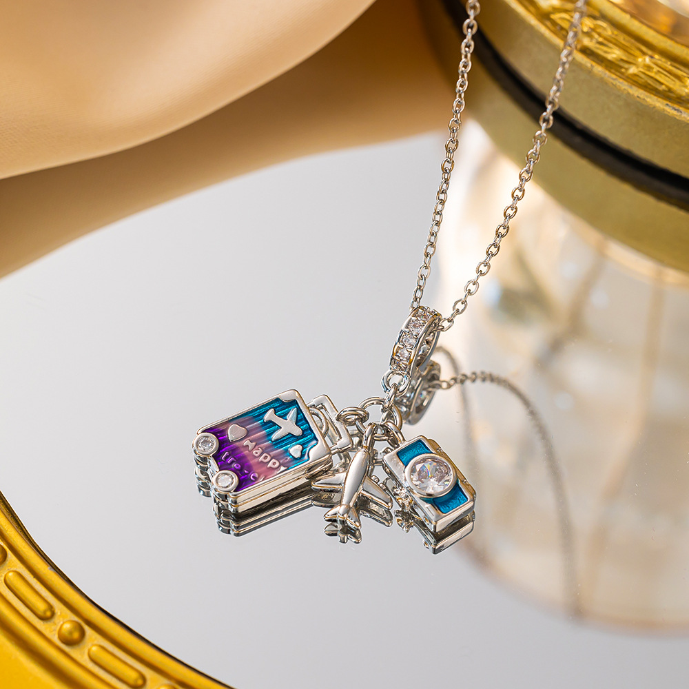 Yxl9164 small plane travel necklace steel color