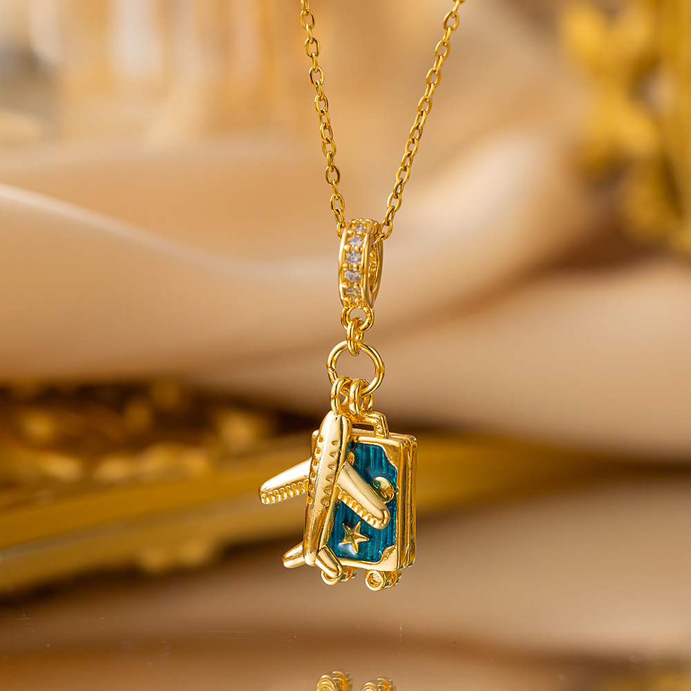 Yxl9165 airplane suitcase necklace gold