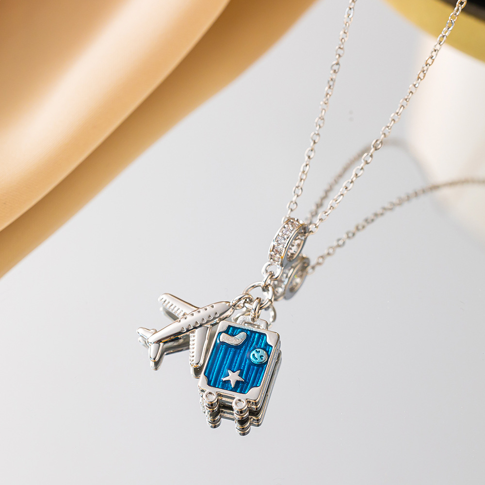 Yxl9166 airplane suitcase necklace steel color