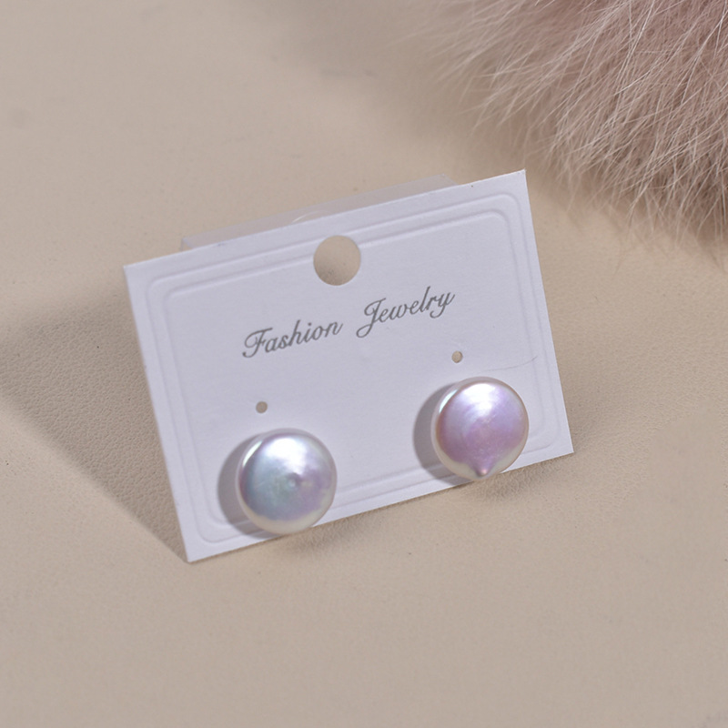 About 12mm button earrings white 925 silver needle