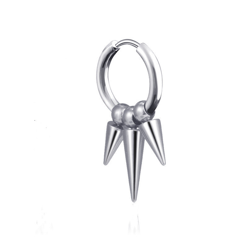 Steel color ear buckle with three pointed cones single