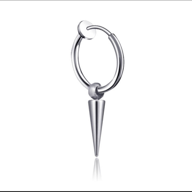 Steel ear clip with single long pointed cone