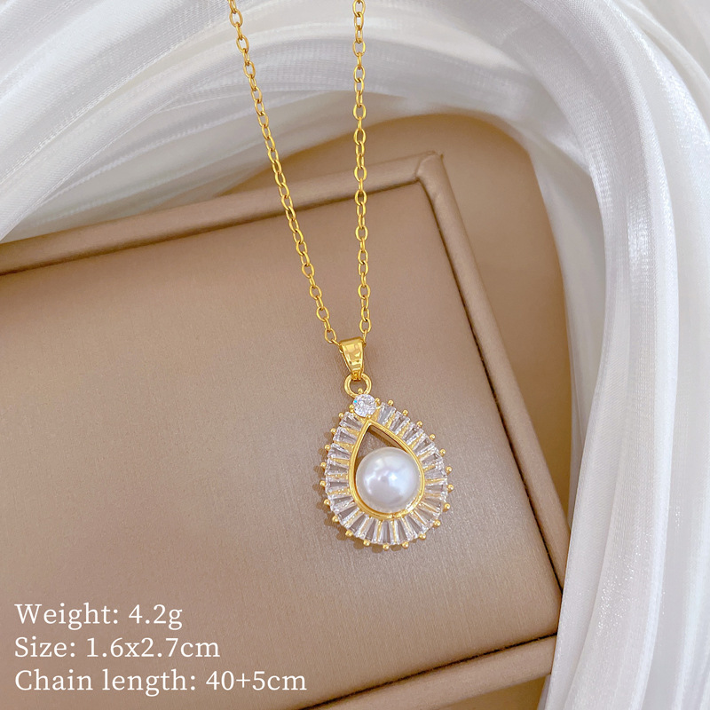 G502 titanium steel chain copper micro-inlaid pendant