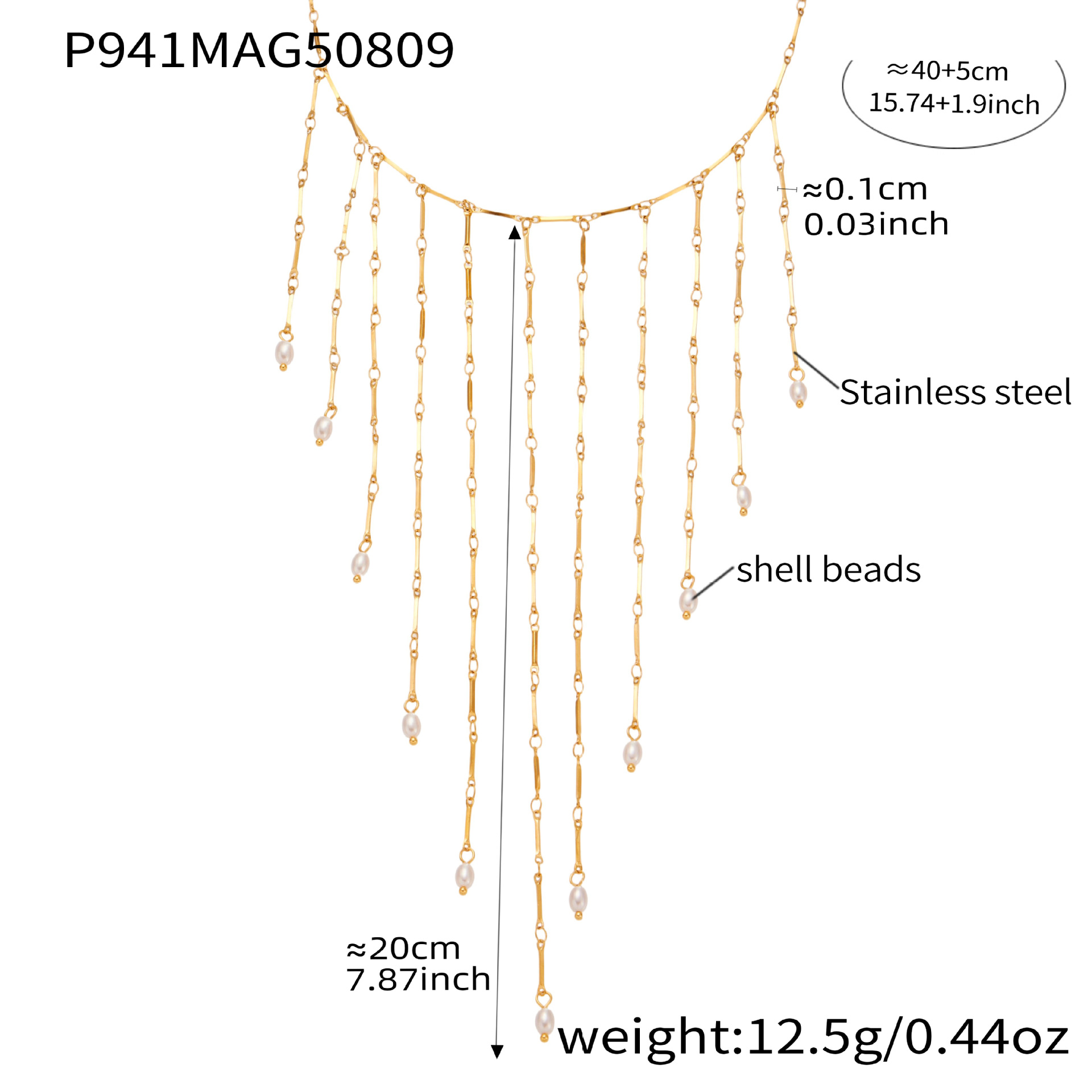 Golden imitation pearl tassel necklace