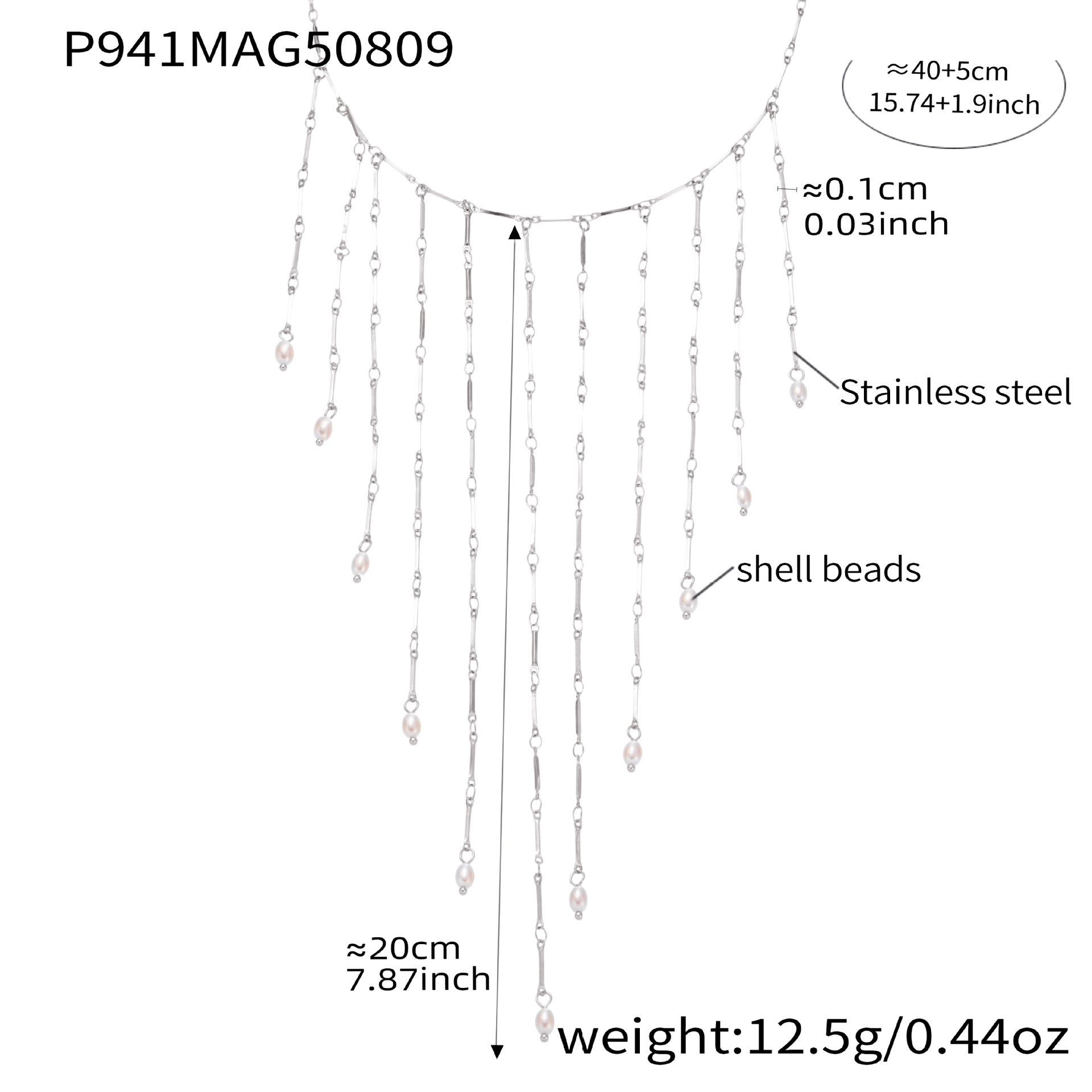 Steel-colored imitation pearl tassel necklace