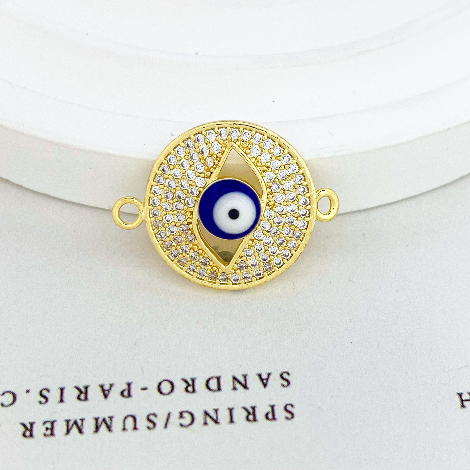 Sl455 round blue eye pendant gold