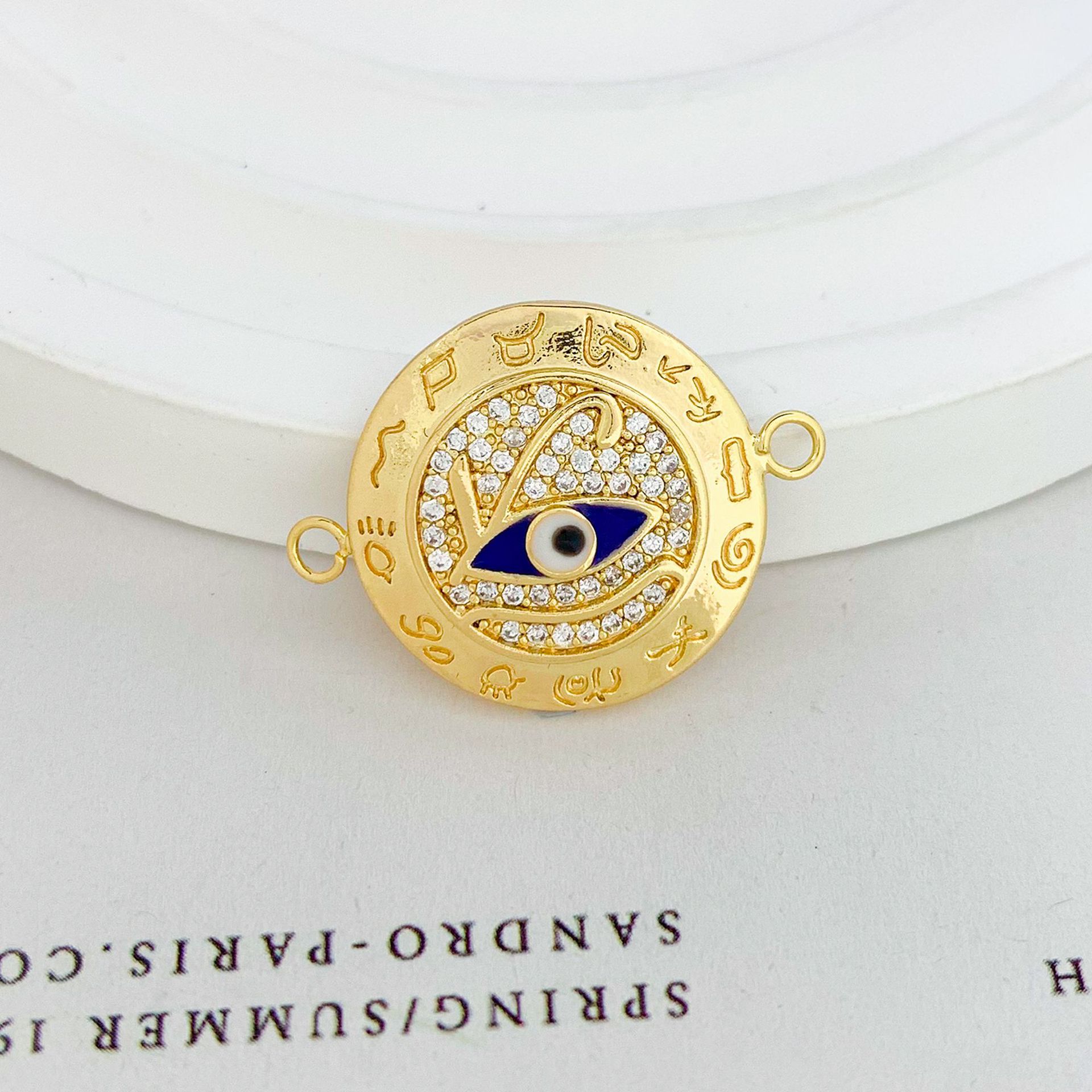 Sl665 blue round eye pendant gold