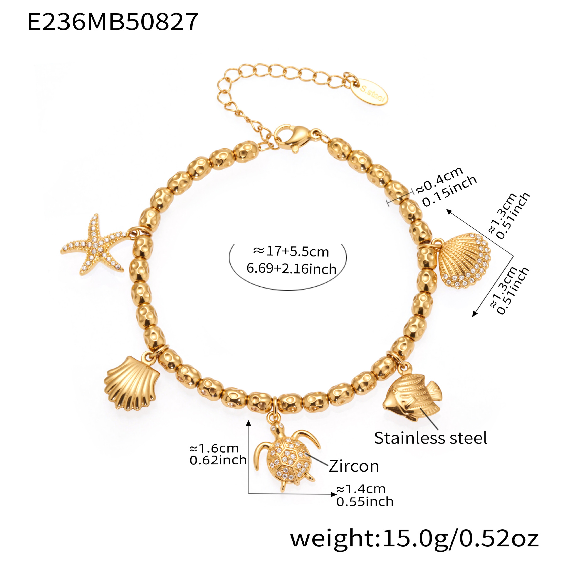 Starfish turtle Zircon bracelet