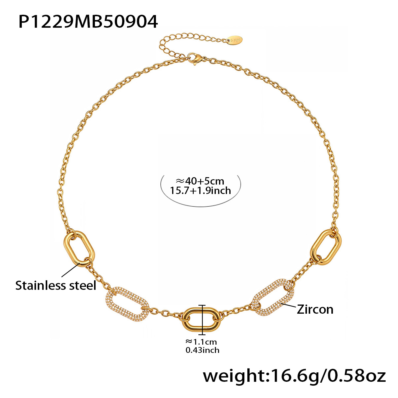Gold full diamond square zircon necklace