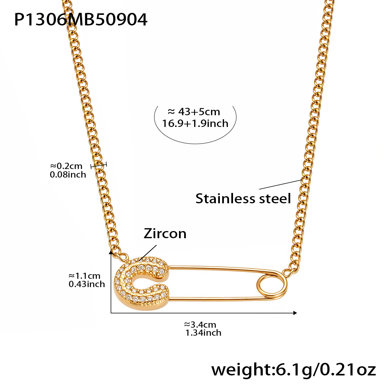 Golden paperclip zircon necklace