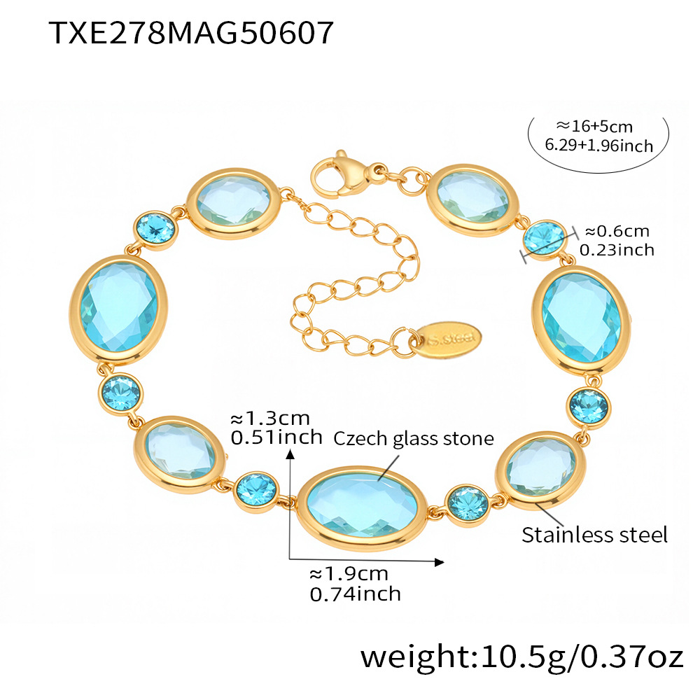 gold blue glass stone bracelet