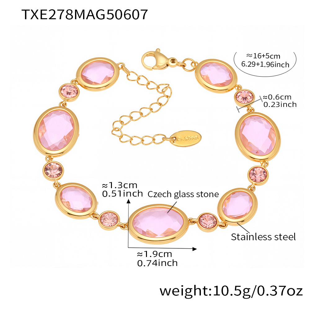 gold pink glass stone bracelet