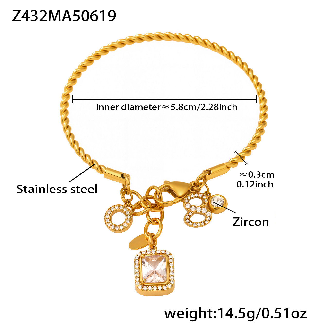 Z432-gold 5a zircon bracelet
