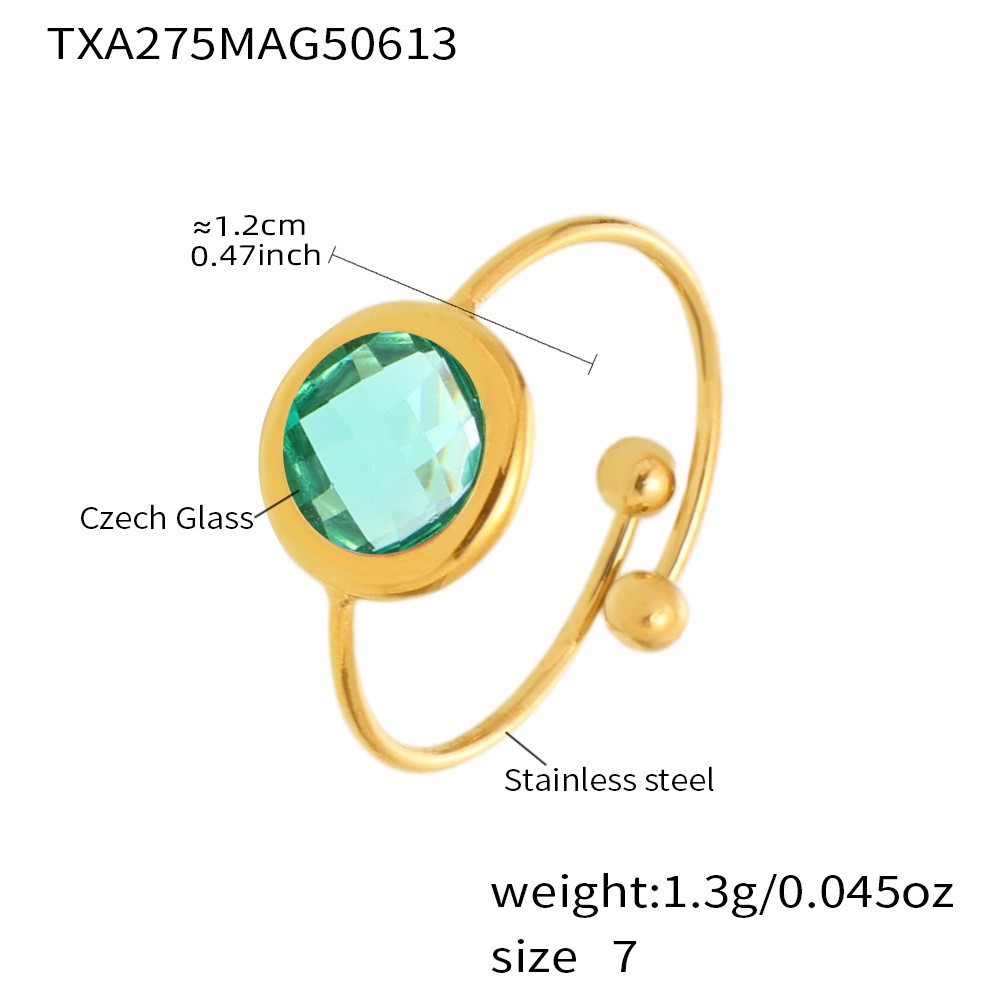 Txa275-gold light green glass stone ring-round