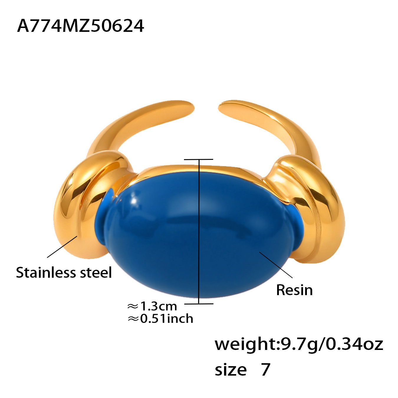 A774-gold dark blue resin ring